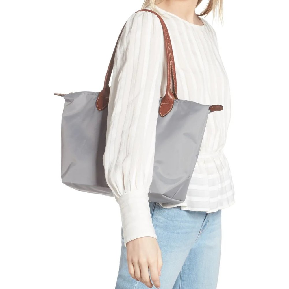 ❤️ NWT LONGCHAMP Le Pliage Small Medium Nylon Shoulder Tote GRAY 100% AUTHENTIC - Picture 2 of 16
